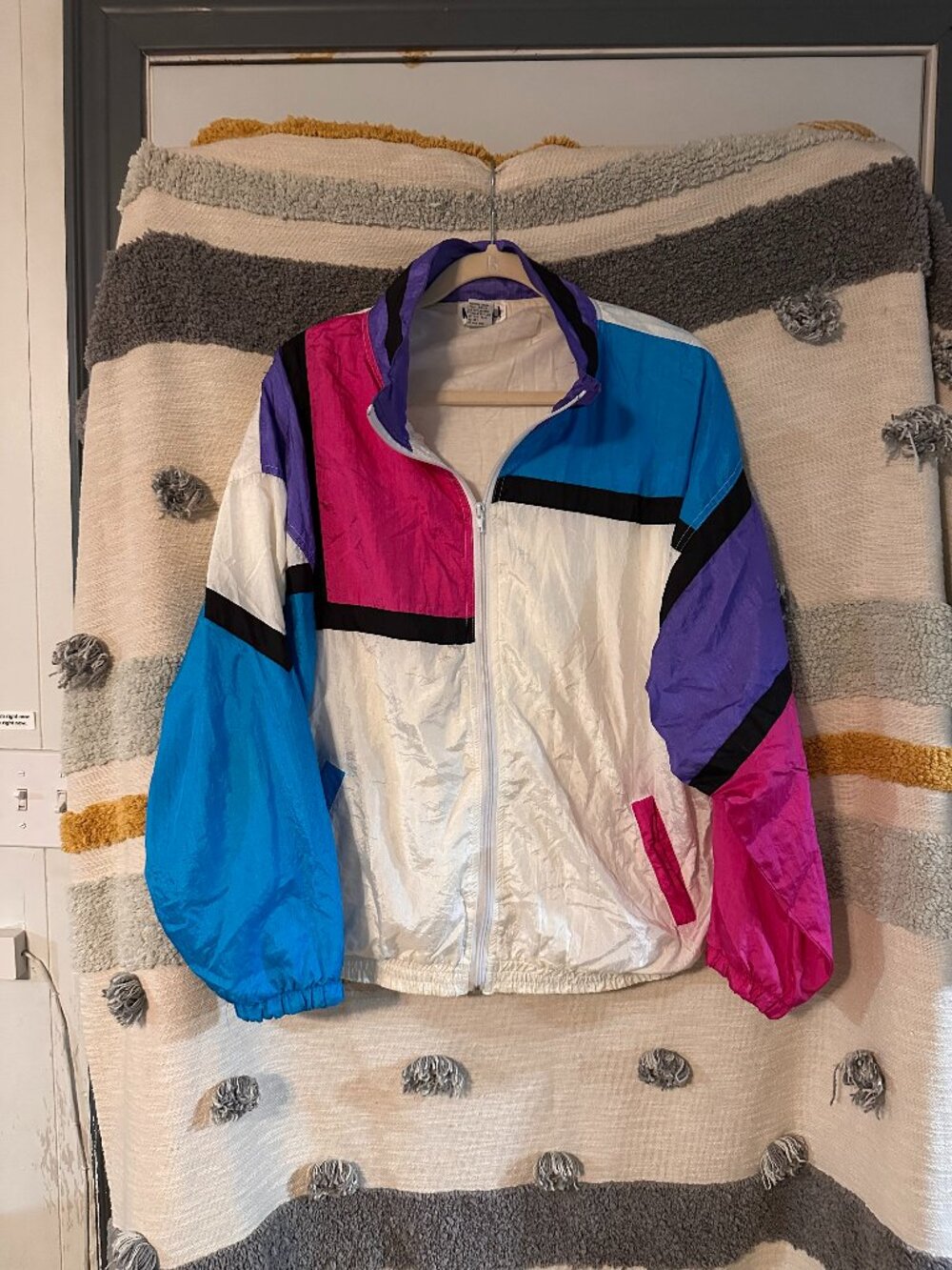 Vintage Mureli Geometric Colorblock Nylon Windbreaker Jacket - Retro 90s XL